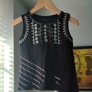 Embroidered Black Sleeveless Top